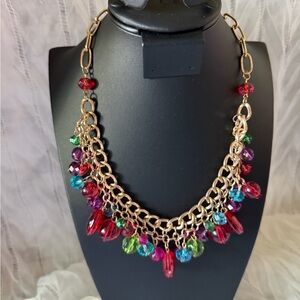 Multicolor Beaded gold tone Fashion Chain Necklace